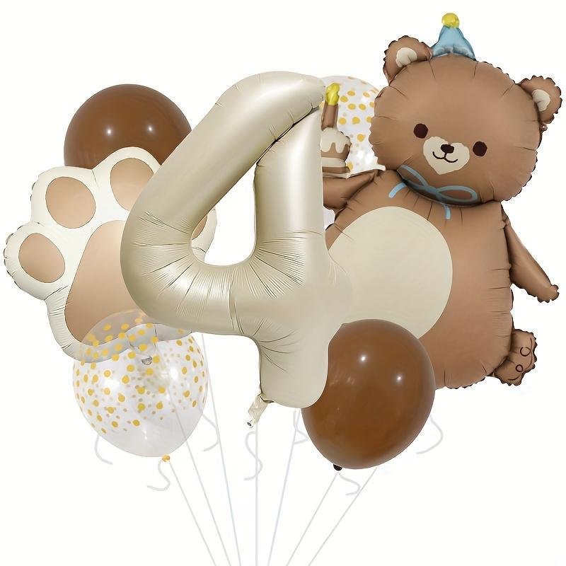 7pcs Matte Bear Balloon 40 Inch Milk White Number 1-6 Claw Print Aluminum Film Balloon Set Anniversary Birthday Party Decoration