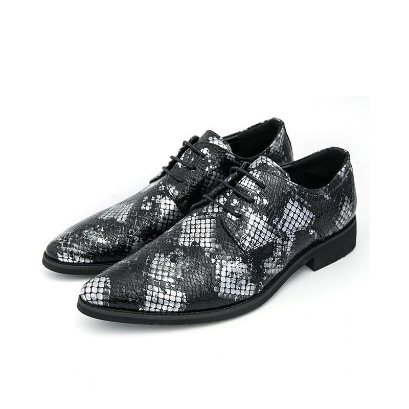 Fashion rhombus pattern pointed leather shoes men's business dress casual shoes trend European and American small leather shoes large size men's shoes