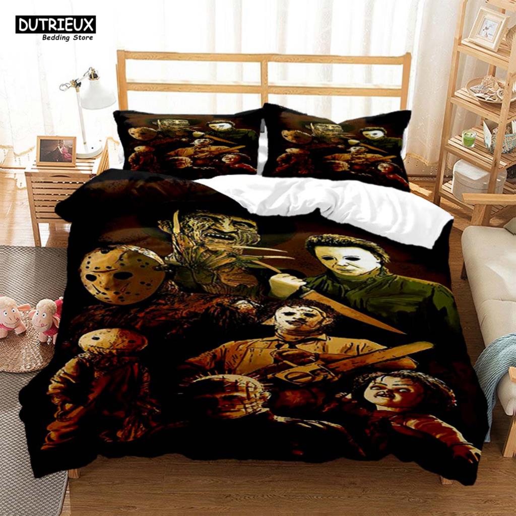 Monika Chen Unisex Halloween Horror Movie Clown Printed Quilt Cover Pillowcase Queen Bedding Set Bedding Set Luxury Personalized Bedding Customized