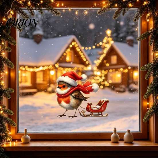 Christmas Window Clings Static Sticker, Decorative Reusable Redbreast Decal, PVC Festive Easy Apply Stickers Holiday Cling for Home Glass Doors