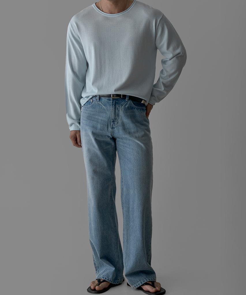 Baulopeulodeogteu Sheer Crop Raw Edge Knit [Light Blue]