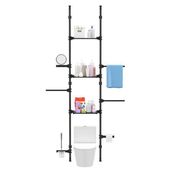 4-Tier Over The Toilet Storage Shelf, Adjustable Standing Bathroom Organizer, Heavy Duty Above Behind Toilet Laundry Space-Saving Shelving for Small