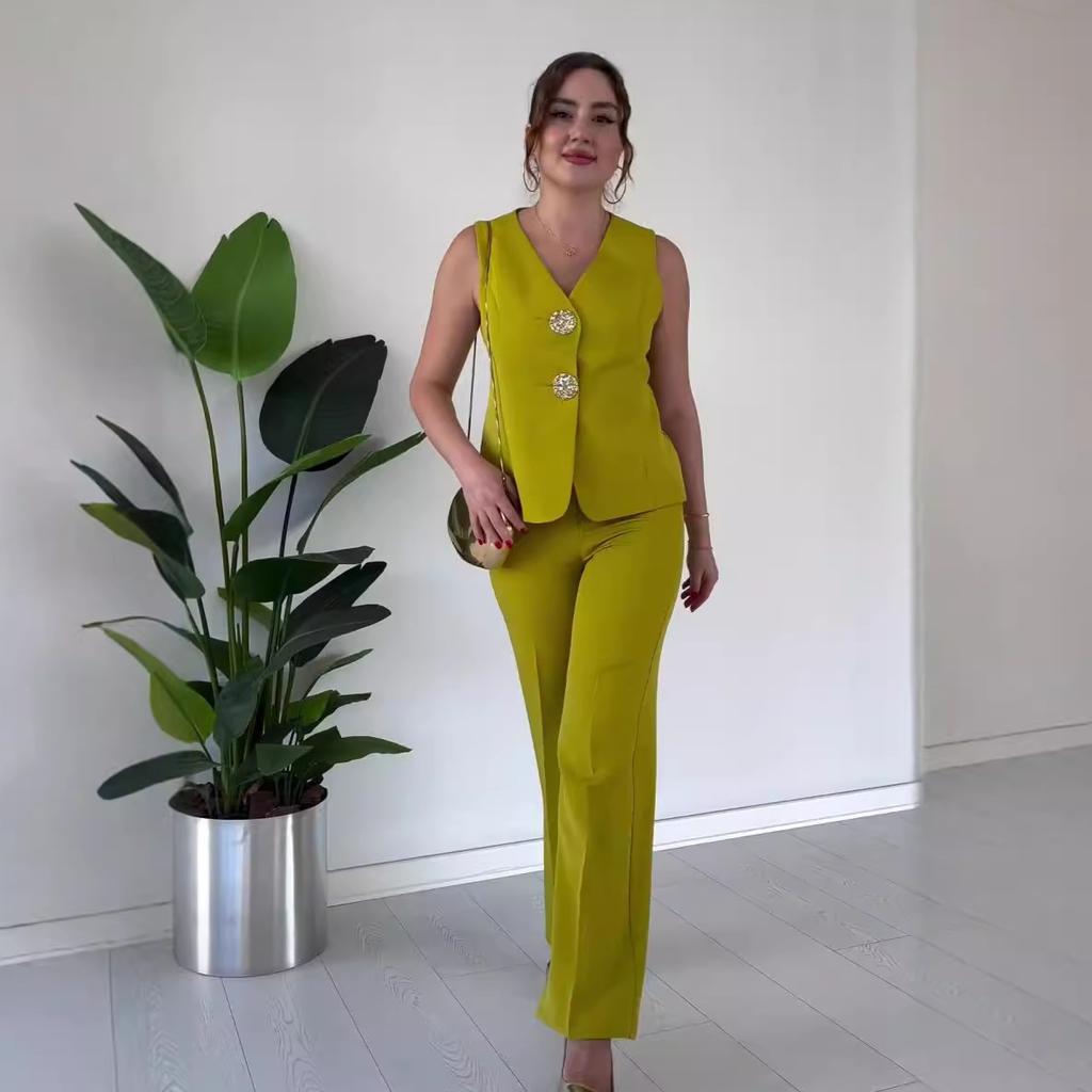 Summer European American Sleeveless Slim Fit Vest Temperament Commuter Pants Suit