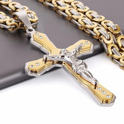 Classic Fashion Cross Jesus Pendant Men's Necklace Faith Jewelry (with Silver Keel