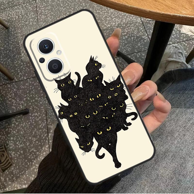 Black Cats Ink Cute Pet Witch Art For OPPO Reno 7 8 Lite 8T 14F 13F 11F 12F 10 11 12 13 14 Pro OPPO Find X9 X8 X5 X6 Pro Case