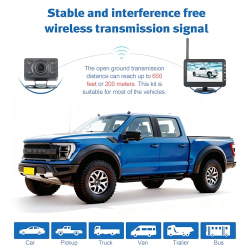 4.3-inch Wireless Backup Camera Set with 720P HD Wireless Backup Camera for Cars, Vans, Trucks, Campers, and Trailers with Parking Guidelines