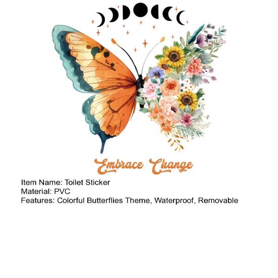 Nálepka s motýly květina na toaletu Vodotěsná samolepicí PVC Samolepící Odnímatelná Obývací pokoj Ložnice Koupelna Nálepka na stěnu Zvířecí květinová dekorace