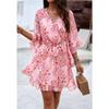 Vacation Casual Printed Lace Up Chiffon Dress