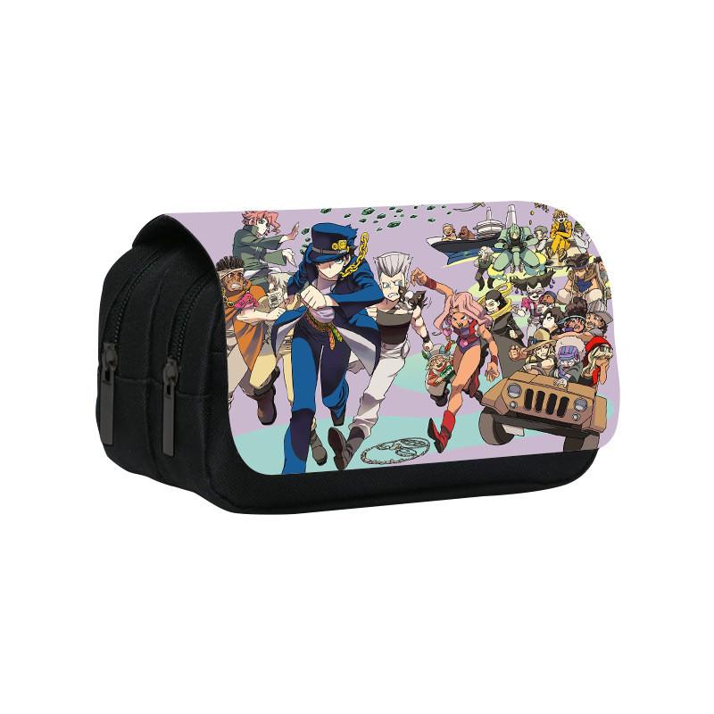 Jojos Bizarre Adventure Print Double Layer Pencil Case With Large Capacity For Study And Office Use