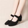 Women's Adult Soft-Sole Dance Shoes Oxford Cloth Mid-Heel All-Season Breathable Black Ballroom Dance Shoes