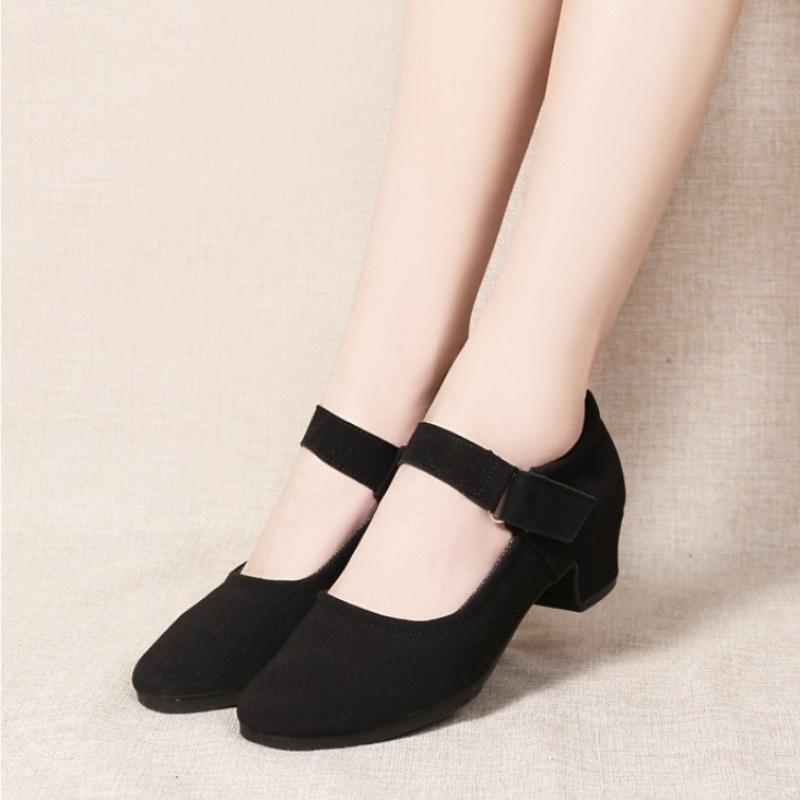 Damen Erwachsene Weichsohlen Tanzschuhe Oxford-Stoff Mittlerer Absatz Ganzjahres Atmungsaktiv Schwarz Standard Tanzschuhe
