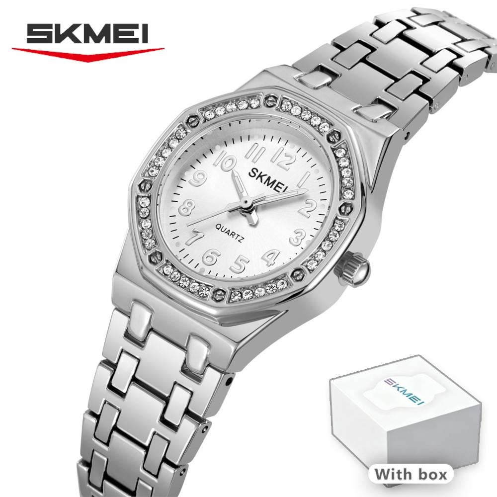 SKMEI Women Quartz Wristwatch Dial Rhinestone Bezel Full Zinc Alloy Bracelet Thin Elegant Luxury Business Ladies Watch 2508