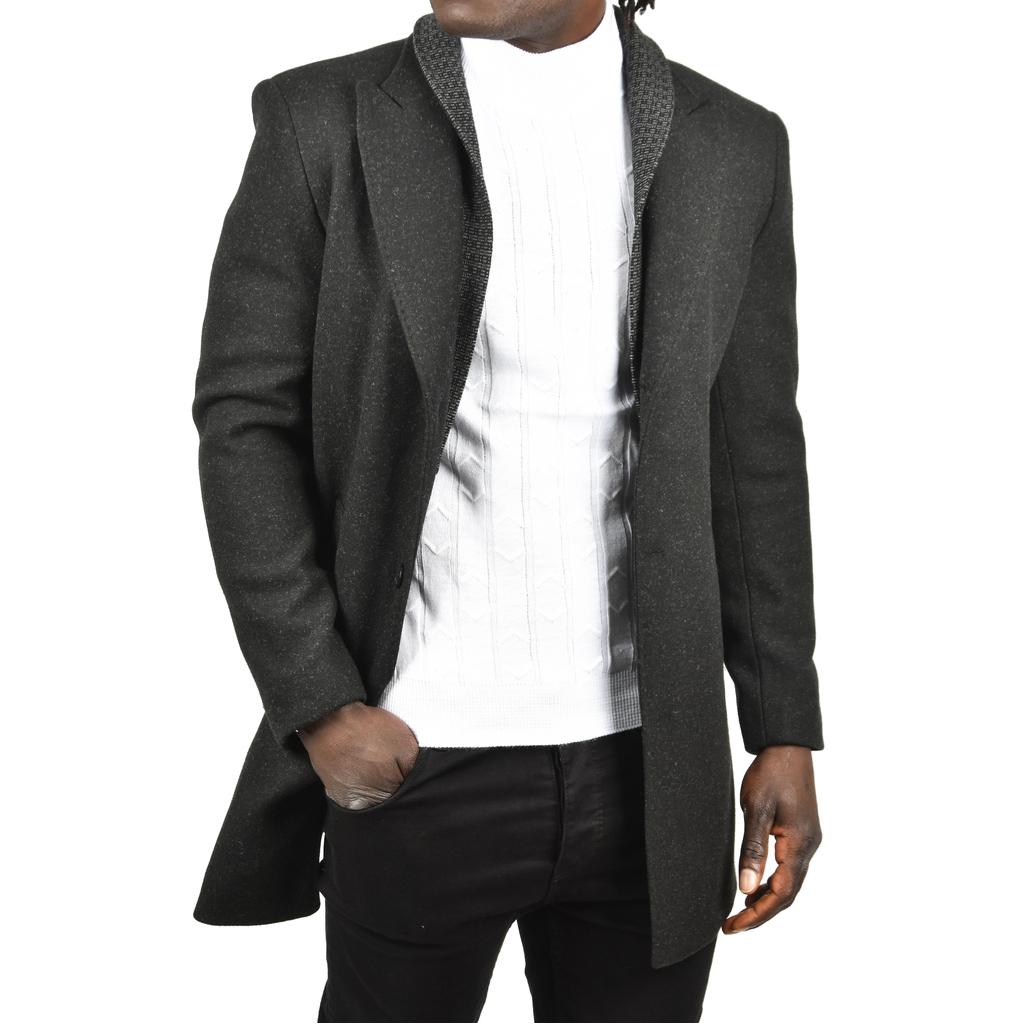 DeepSEA Çift Yaka Yakası Çıkabilen Dar Kesim Düğmeli Uzun Kaşe Kaban 2407001