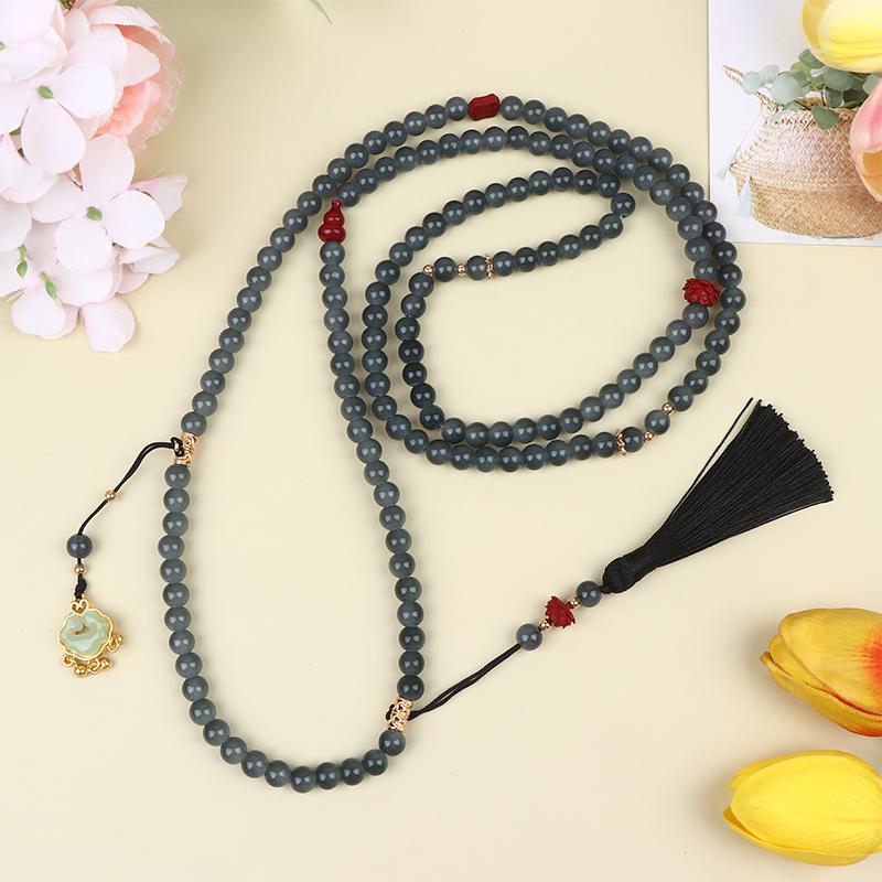 Fresh Ancient-Style Peace Buckle Necklace,New Tassel Beaded Long Crossbody Chain,Retro Jewelry For Women, Daily Accessory