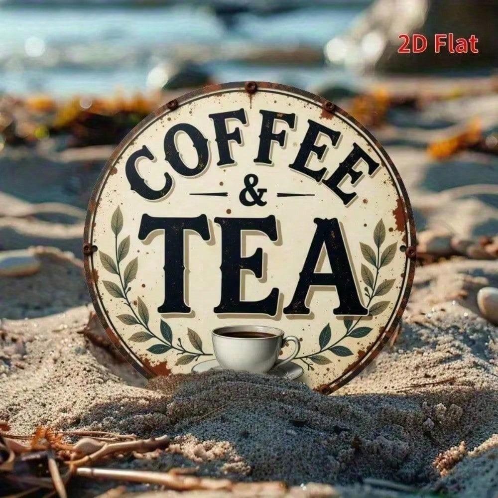 7.8 Inch Rustic Vintage Coffee Tin Sign Round Metal Wall Art for Cafe Kitchen Home Bar Decor