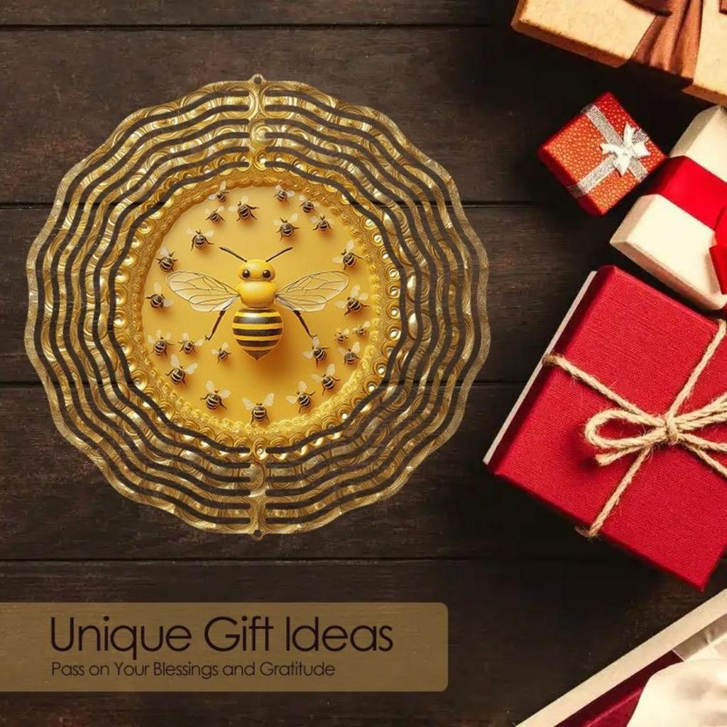 2D Metal Mandala Wind Chime with Honeycomb Design and Bees Outdoor Indoor Garden Decor for All Seasons