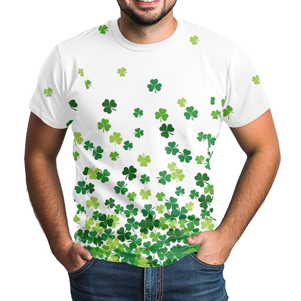 St. Patrick's Adult Green Crew-neck Short-sleeved Printed Green Three-leaf T-shirt