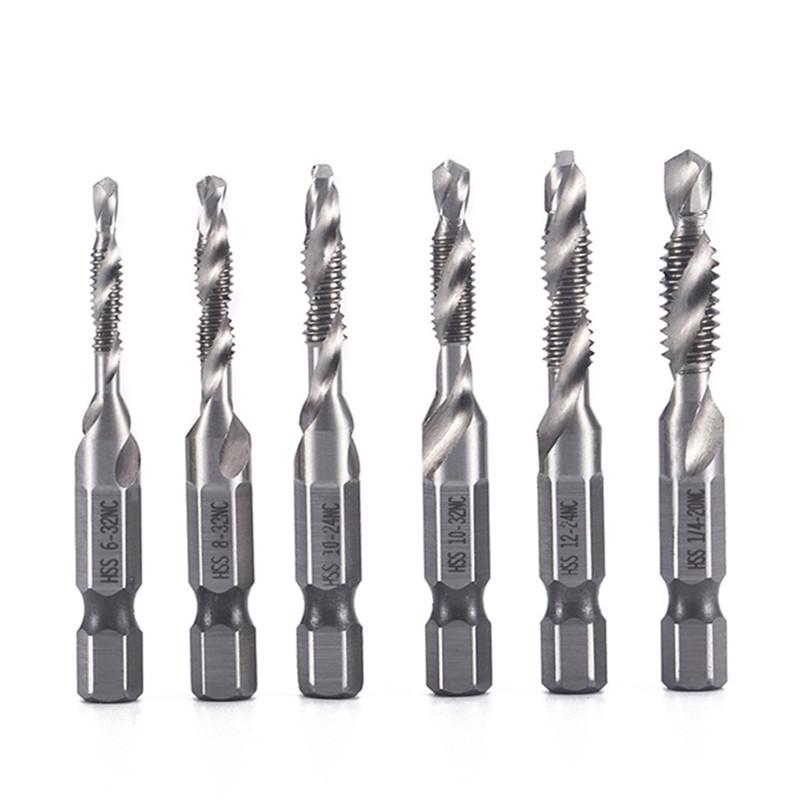 

Набор из 6 сверл и метчиков HSS 2-в-1, дробные от 1/8 до 3/8 дюйма с шестигранным хвостовиком 1/4 дюйма и набор инструментов для нарезания резьбы со спиральной канавкой, серый