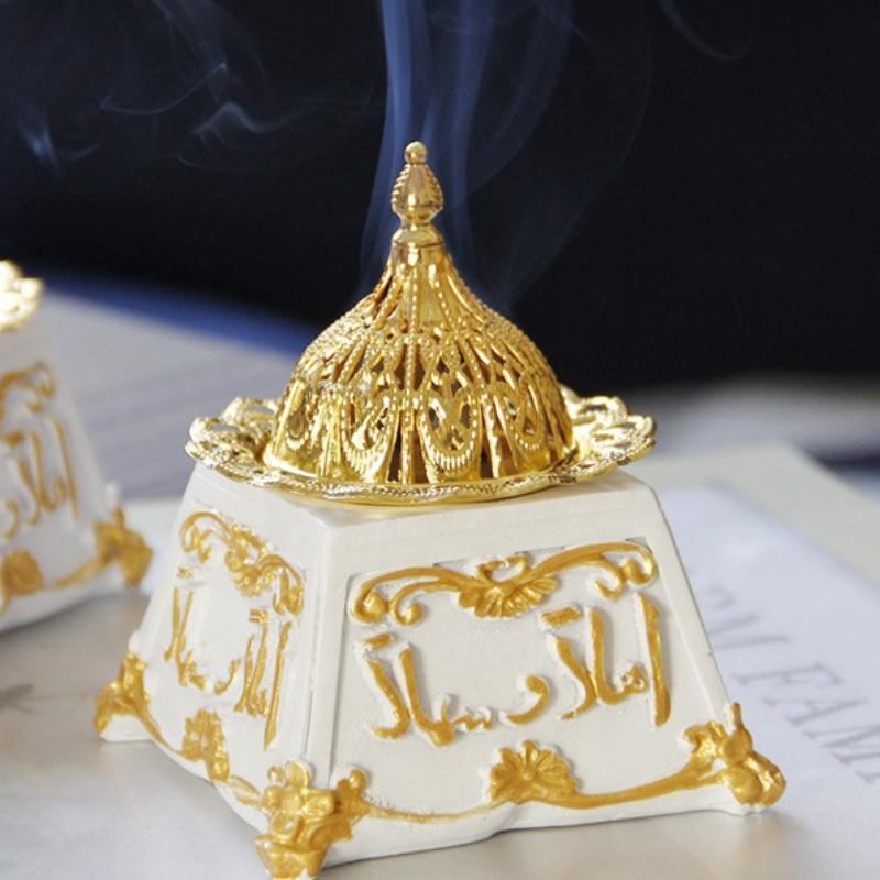 Middle Eastern Arabic Resin Incense Burner Gold Metal Combination Incense Burner Classical Retro Style Aromatherapy Burner