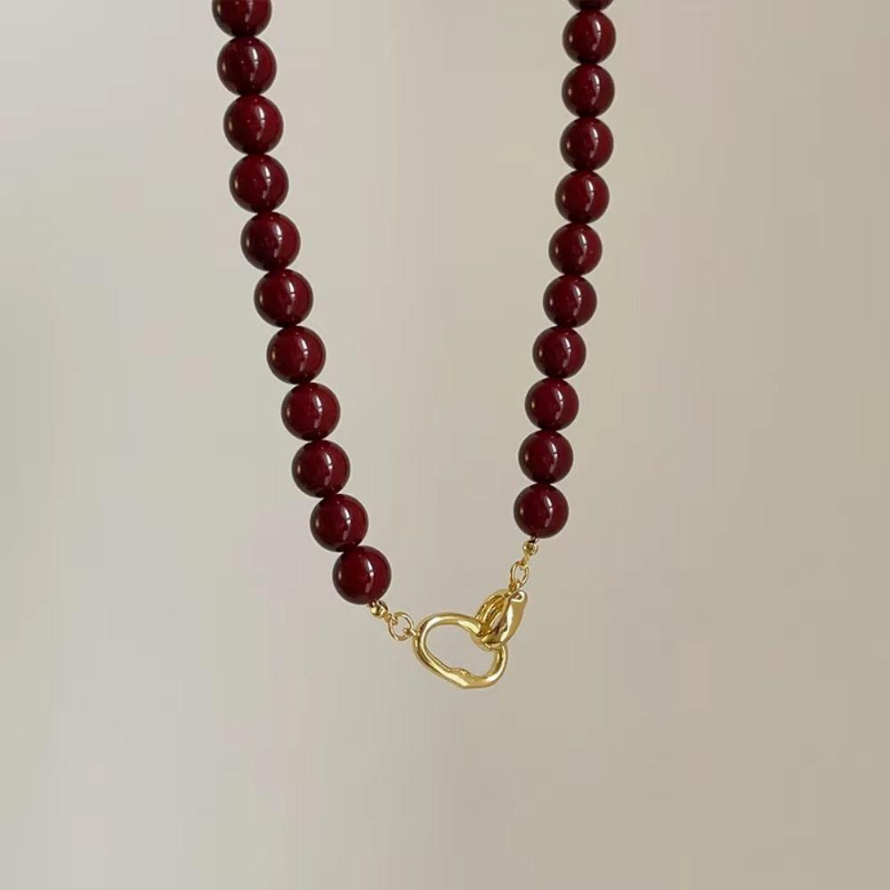 Vermilion Red Beaded Agate Choker Light Luxury Clavicular Chain Vermilion Red Beaded Necklace  Girl