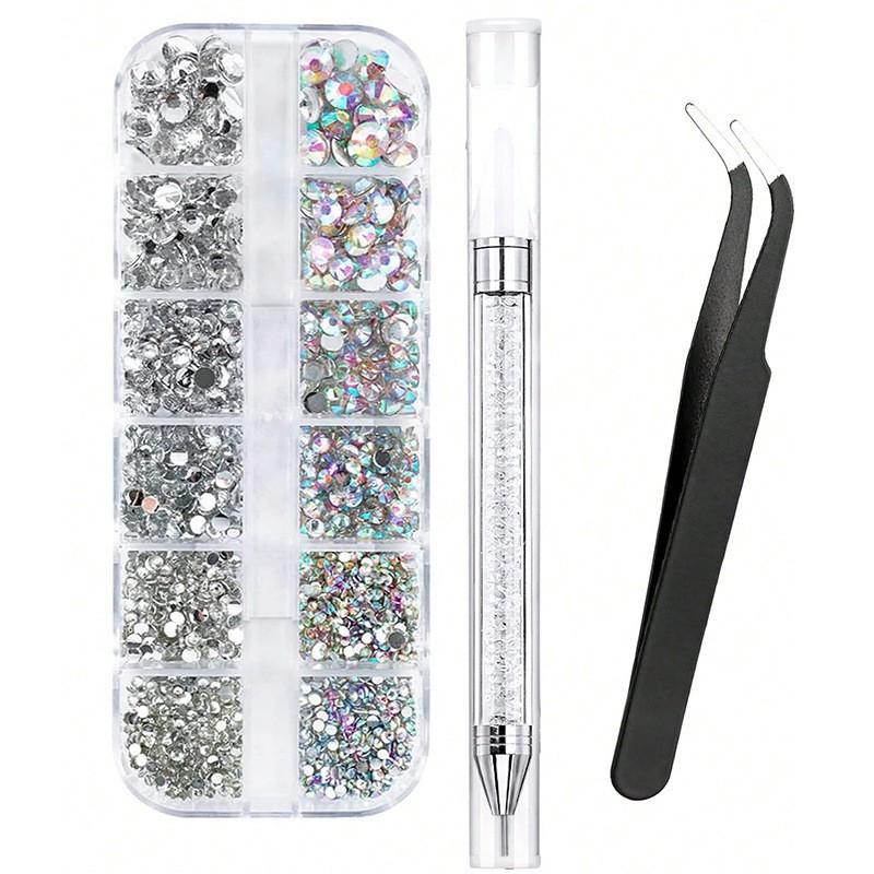 12 ячеек 6 размеров Прозрачные стразы с плоским дном Блестящие хрустальные камни для нейл-арта С пинцетом и пикером для страз Инструменты для нейл-арта