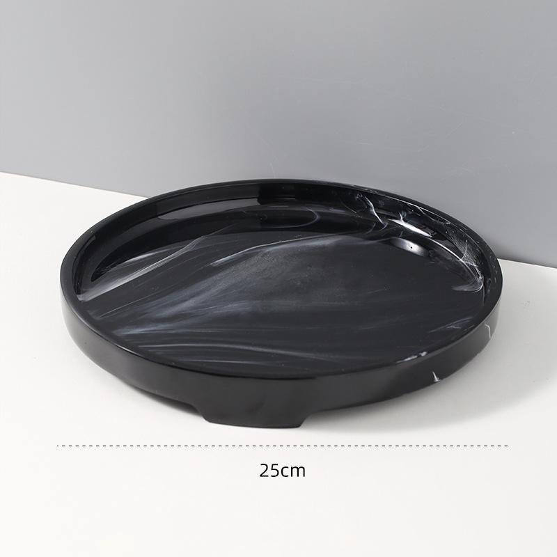Round Resin Tray Nordic Marble Pattern Bathroom Cosmetics Storage Box Creative Home Living Room Tea Trays Decorative Fruit Plate