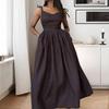 European American Women's Clothing Pure Color Waist V-neck Backless Sexy Suspender Dress