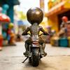 Alien Gnome Resin Statue, Sitting on Motorcycle Decorative Gnome Ornament, Waterproof Hand-Painted Garden Sculpture, for Indoor Outdoor Use