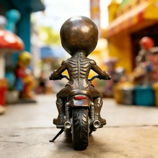 Alien Gnome Resin Statue, Sitting on Motorcycle Decorative Gnome Ornament, Waterproof Hand-Painted Garden Sculpture, for Indoor Outdoor Use