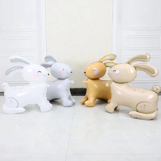 Rabbit Balloon Party Themed Scene Layout Lovely Cartoon Animal Inflatable Toy Ornament 4D Standing Easter Bunny Aluminum Foil Balloon Party Decoration