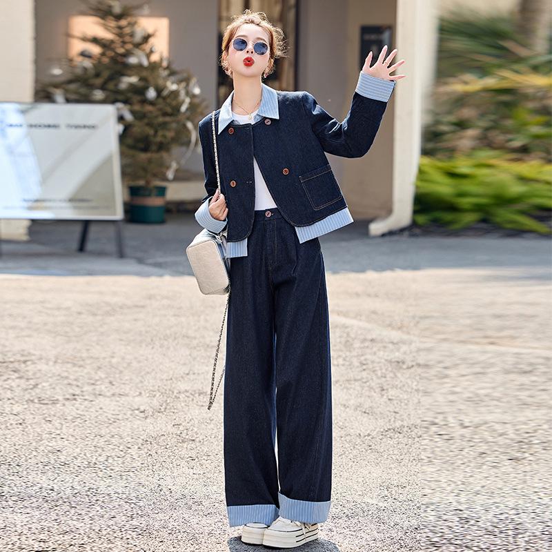 Spring 2025 Women's Fashionable Denim Jacket & Pants Two-Piece Set