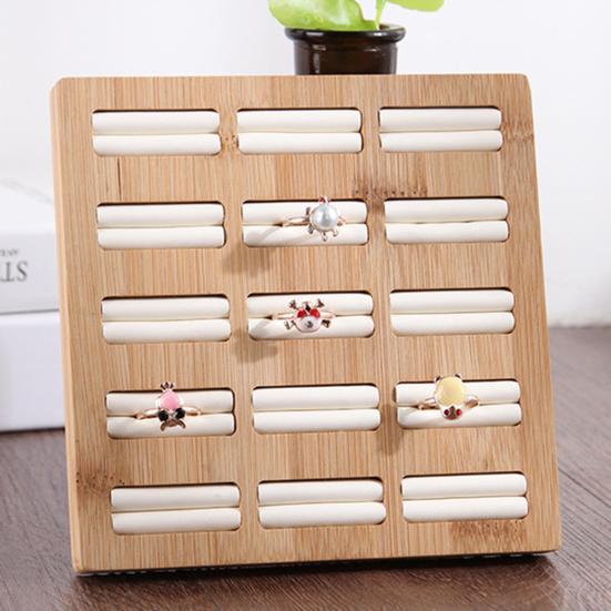 Ring Storage Holder Sturdy Construction Square Shape Smooth Edge Eco-Friendly Burr Free Decorative Wood 15 Slots Ring Display Showcase Organizer Tray