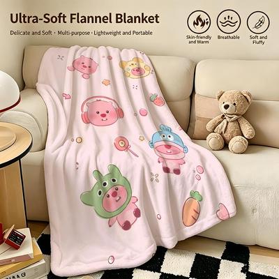 Character L-Loopy-y Throw Warm Soft Flannel Blanket, Multi-use for Sofa Bed Camping Travel Nap