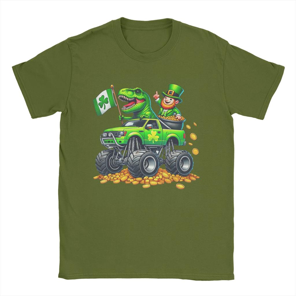 Dino St Patricks Day T Shirt Summer Novelty TShirts Unisex Cotton Comfortable Plus Size Top Tees ShortSleeve YK Retro Tshirt