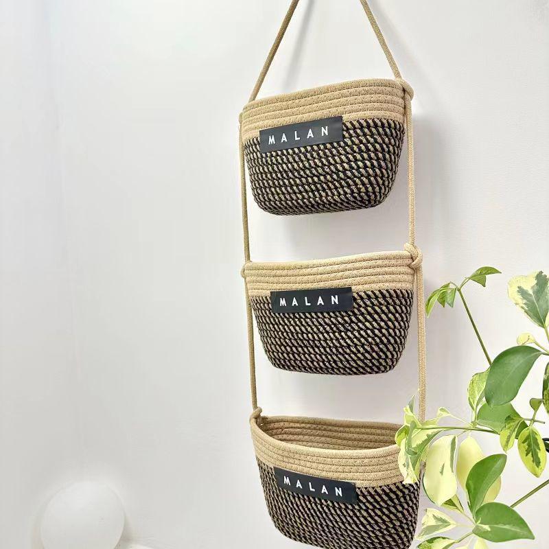 Wall-Mounted Cotton Thread Woven Storage Basket - Dormitory Room Shelf and Behind-Door Organizer