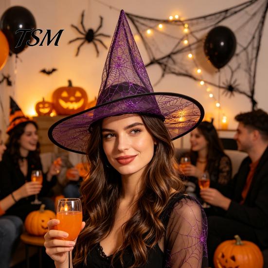 Wide Brim Witch Hat Cone-shaped Transparent Organza Hat, Lightweight Halloween Costume Accessory for Wizard Party Decorations And Cosplay Photo Props