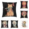 Funny Catana Feline Cat Cushion Cover 35x35 Cm Japanese Samurai Cat Dog Throw Pillow Cases Decoration Salon Sofa Chair Pillows