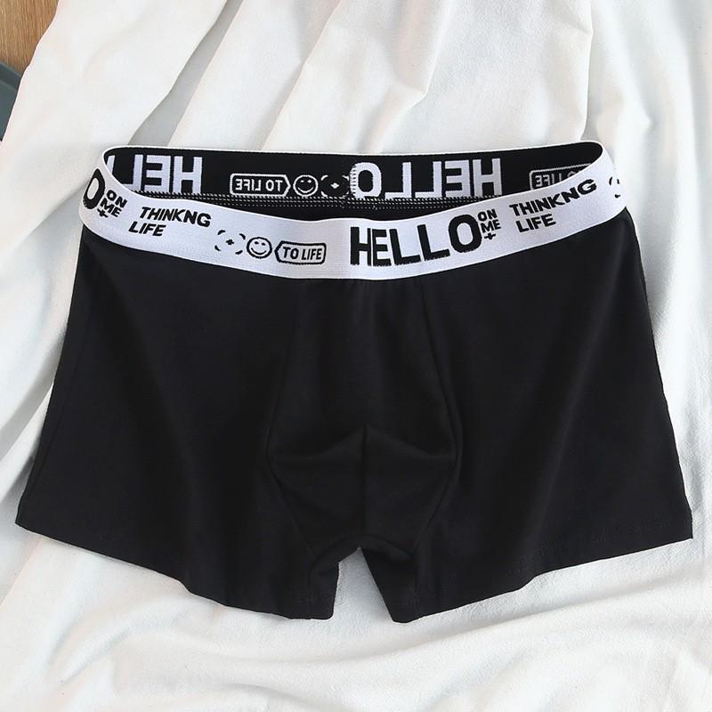 "HELLO Men's Solid Color Antibacterial Boxer Shorts: Youth Summer Comfort"