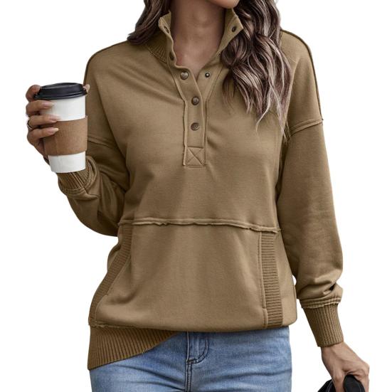 Autunno Primavera Donna Felpa Collo Alto Semiaperto Tinta Unita Pullover Largo con Tasca Grande Polsini Elastici OL Pendolarismo Quotidiano Top