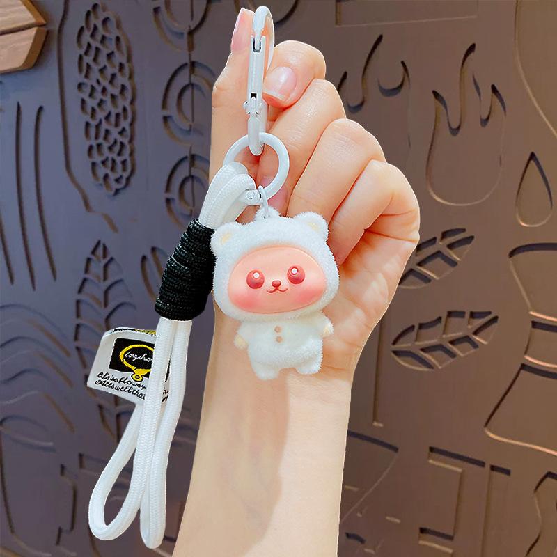 Cute Cartoon Flocked Bear Doll Keychain Bag Pendant Couple Car Schoolbag Keychain Pendant