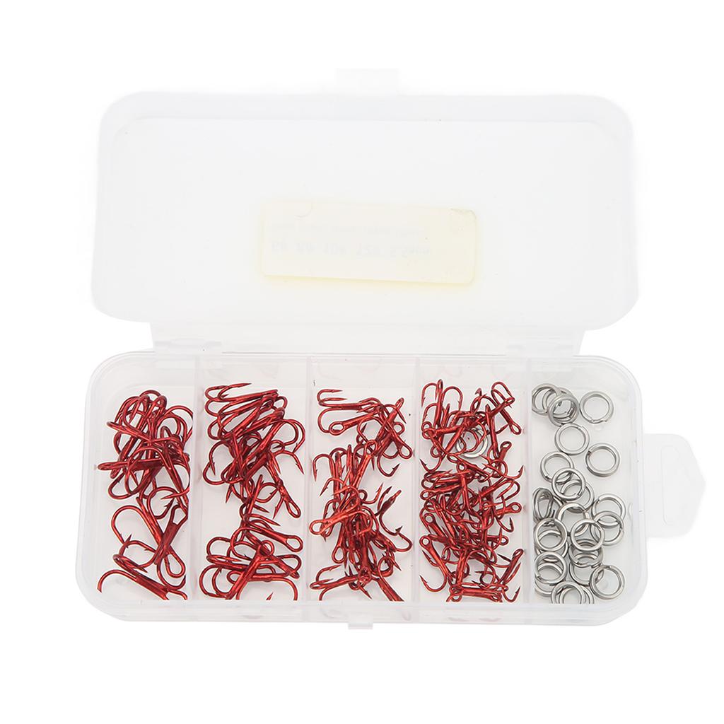100pcs Treble Fishing Hooks and Double Ring High Carbon Steel Triple Barbed Hook Fishing Accessories with Storage Box