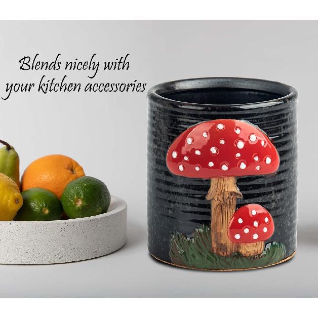 Mushroom Kitchen Utensil Holder For Countertop Ceramic Utensil Holder For Kitchen Counter Large Cooking Utensil Utensil Crock Holder Spatula Holder 8380₽