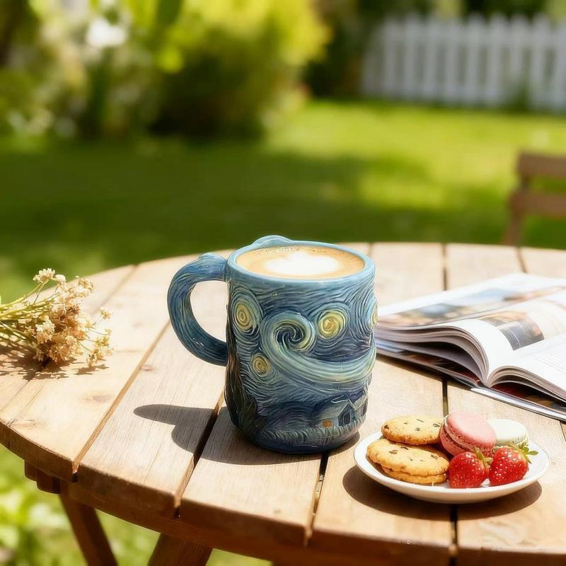 New embossed ceramic coffee cup, creative star mug