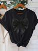 WomenS Sparkling Black Bow TShirt Short Sleeve Casual Crew Neck Rhinestone Detail Ideal for All Seasons