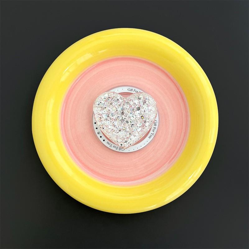 Sequin Drop Glue Heart-shaped Mobile Phone Airbag Holder Magnetic Suction Magsafe Back Sticker Women Expandable Support Frame Watching TV Shows