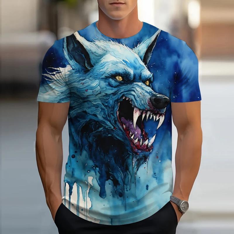 3D printing new men's fashion casual simple short-sleeved T-shirt comfortable breathable cherry blossom print short sleeve