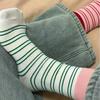 1/6 Pairs Women Colorful Striped Mid Tube Socks Spring Summer Sweat Absorbing Breathable Dopamine Color Matching Casual Socks