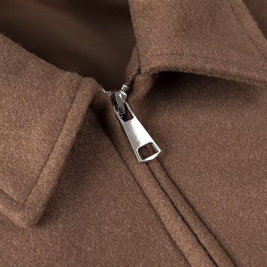 2024 Autumn Women's European & American Style Versatile Zipper Trim Long Sleeve Wool Coat