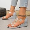 Women's Back Zipper Rhinestone Wedge Sandals Iris I-Shaped Beach Sandals