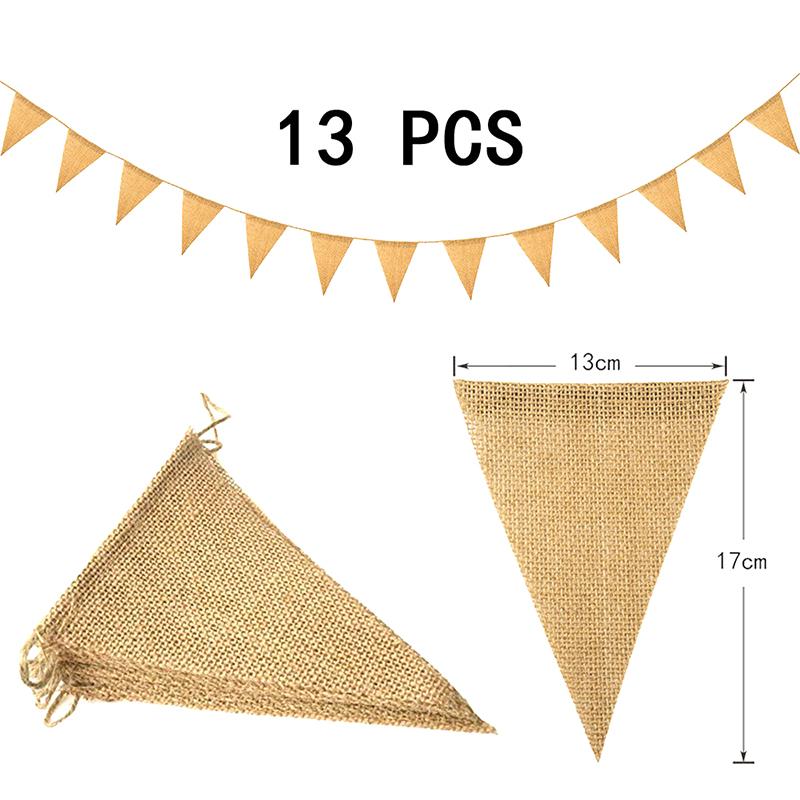 13 Flags Vintage Jute Hessian Burlap Bunting Banner Wedding Party Pography Props Celebration Party Decoration Banner